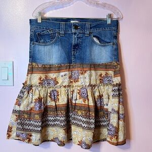 Levi's Blue Denim and Multicolor Patterned A-Line Skirt